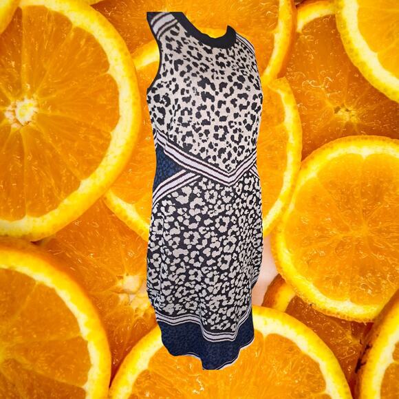 Vince Camuto Black and White Knit‎ Leppard Print Dress Size Medium - Picture 1 of 9